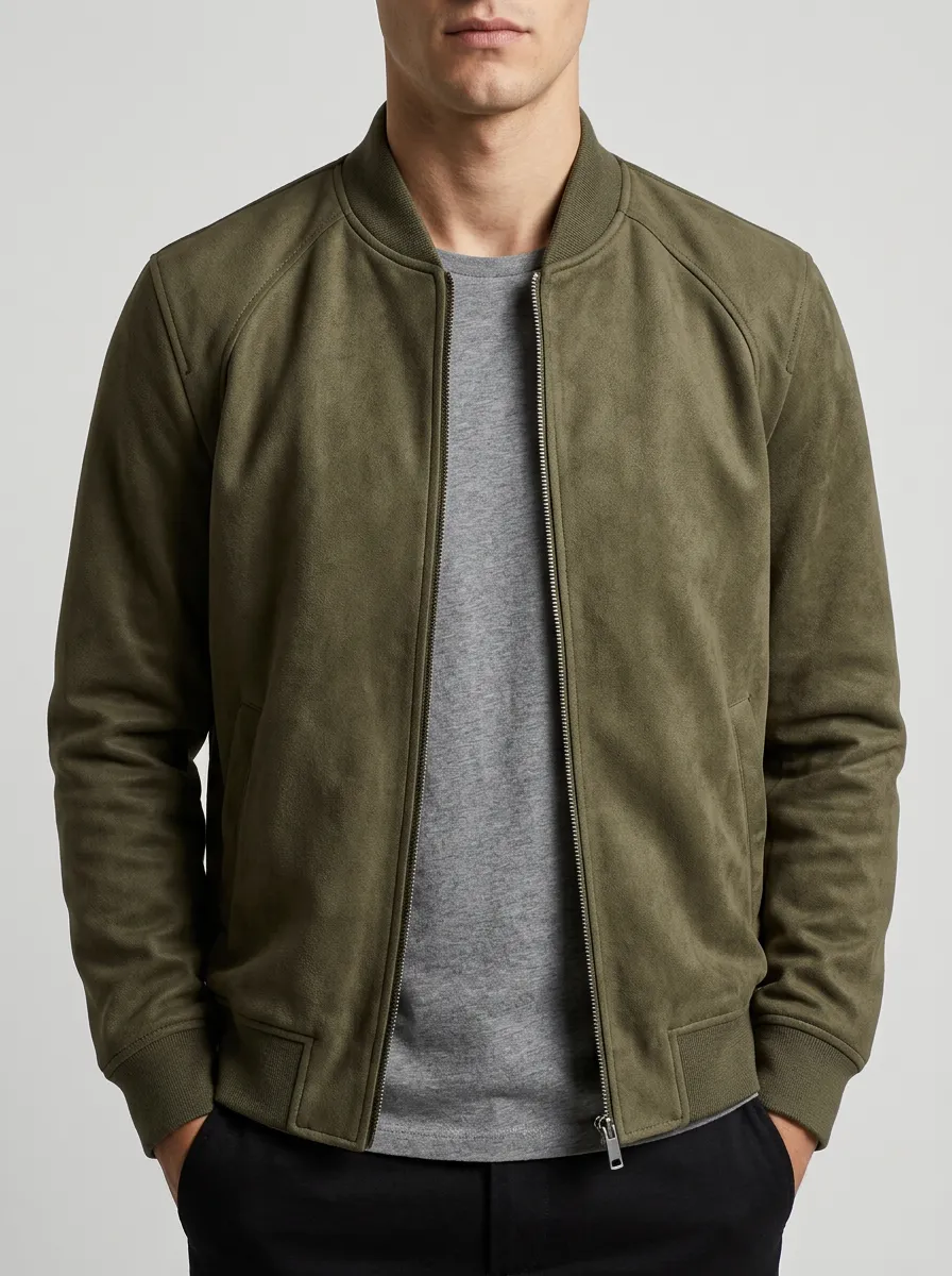 Relaxed Suede Bomber Jacket