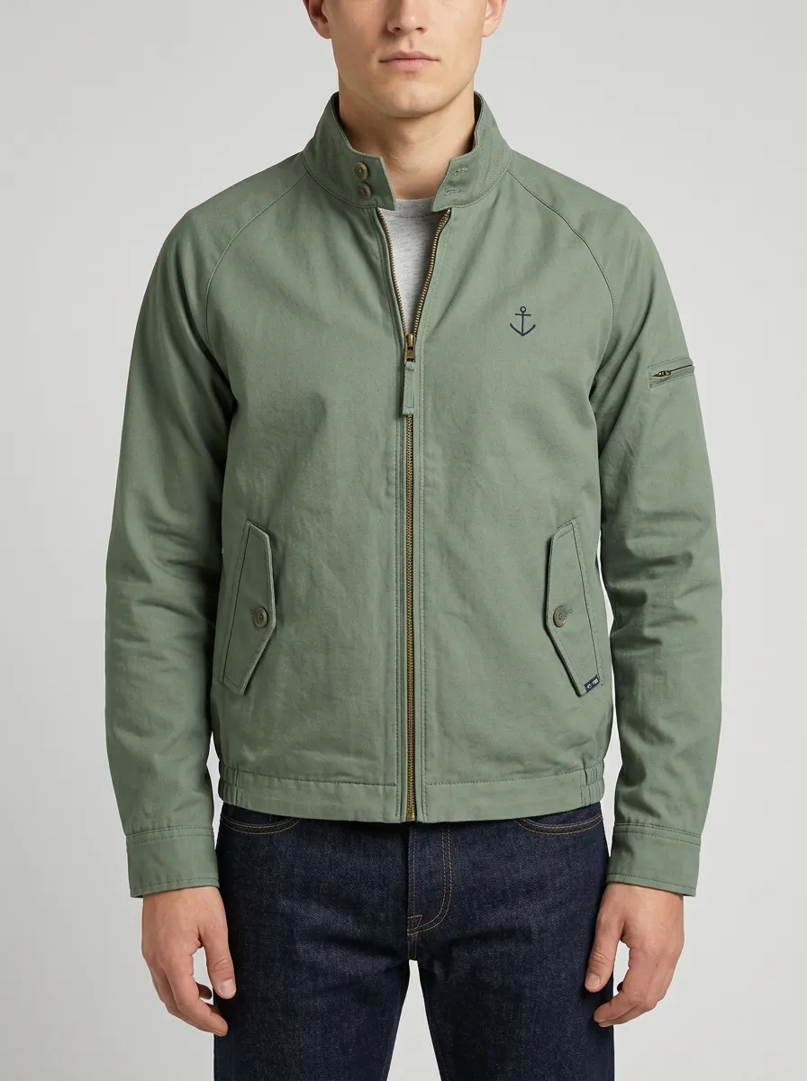 Men's Nautical Sailor Anchor Embroidered Zip-Up Jacket