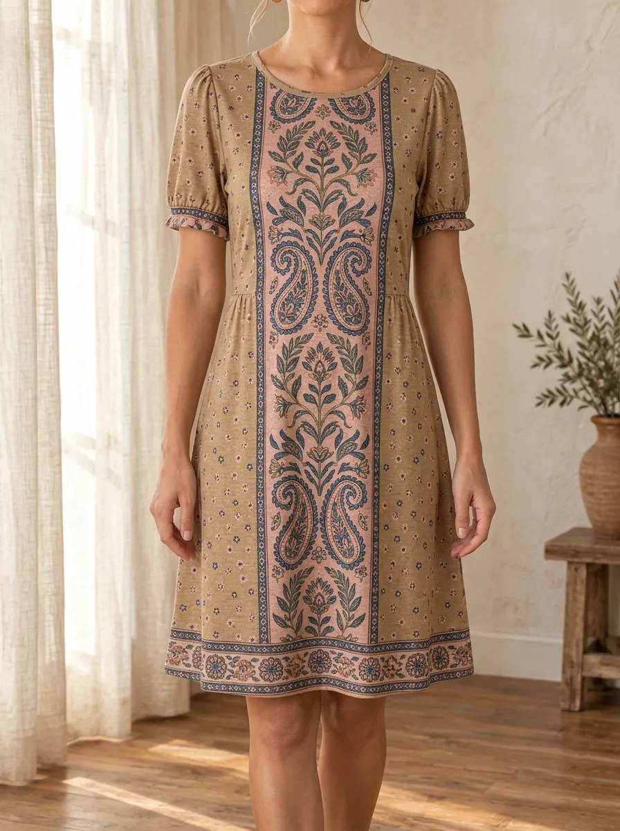 Women's Paisley Print Paneled Mini Dress