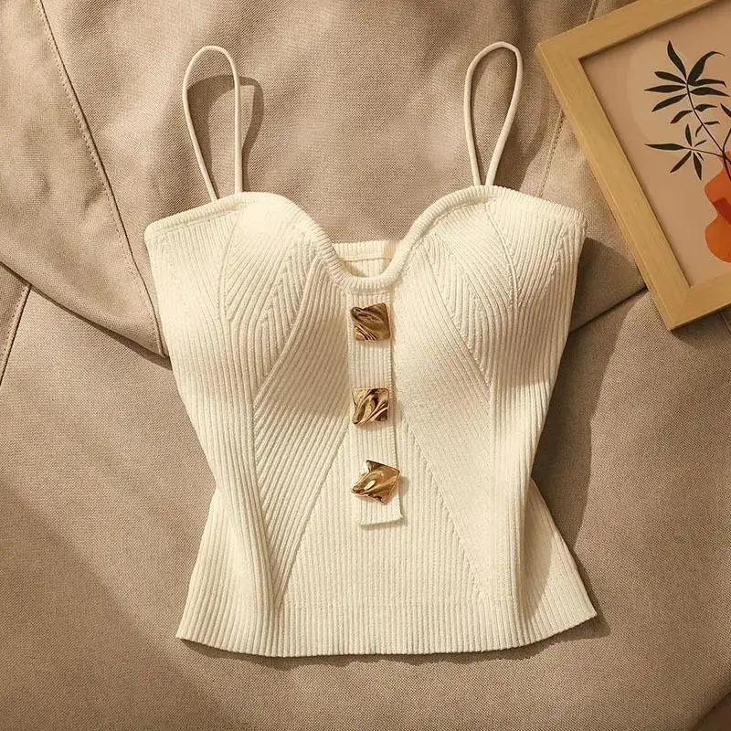 Button-Detail Cropped Tank Top
