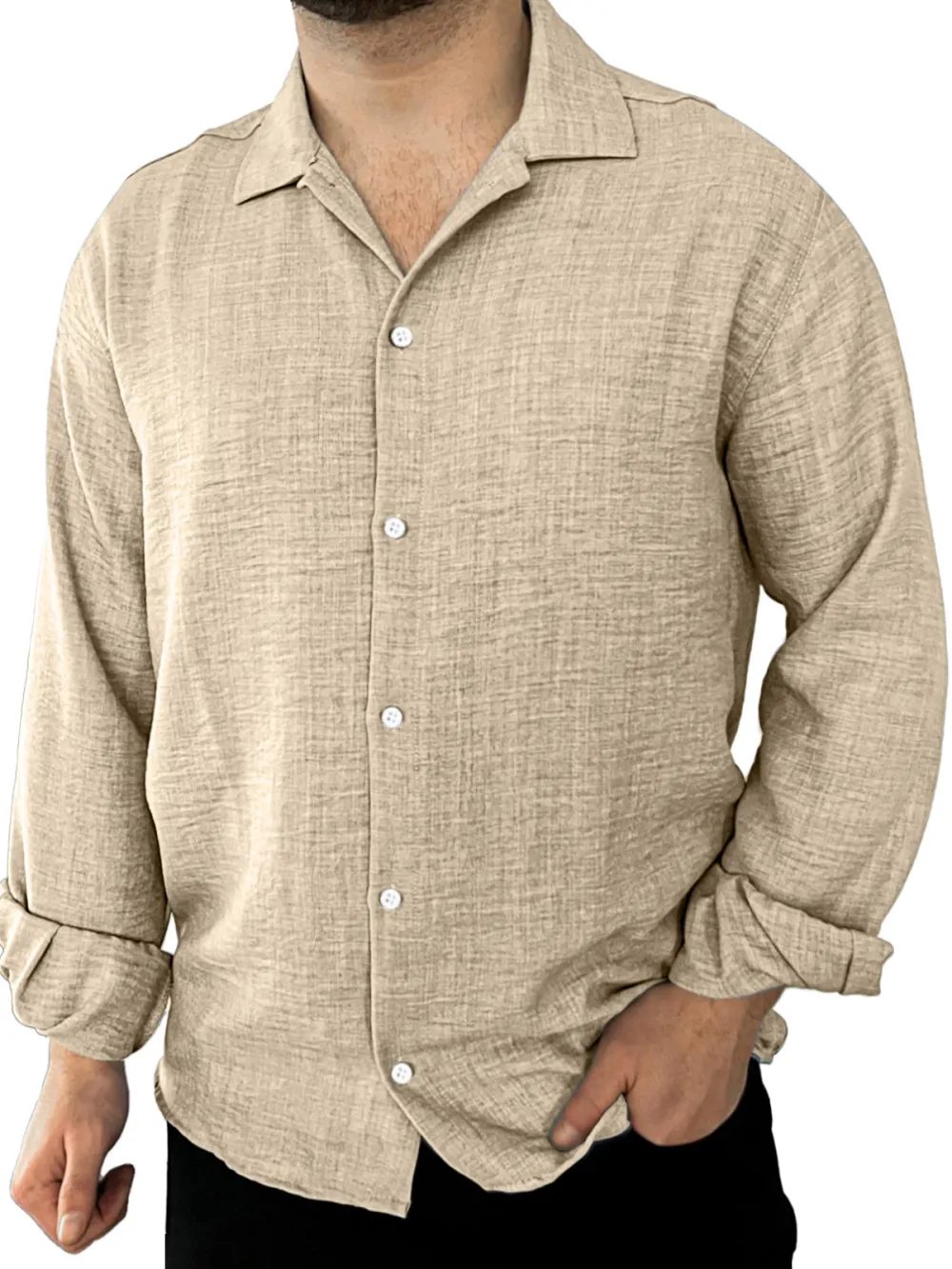 Roomy Long Sleeve Open Collar Shirt