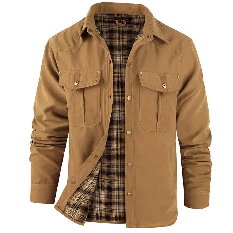 Men's Classic Casual Plaid Flannel-Lined Shirt Jacket – Twill Fabric