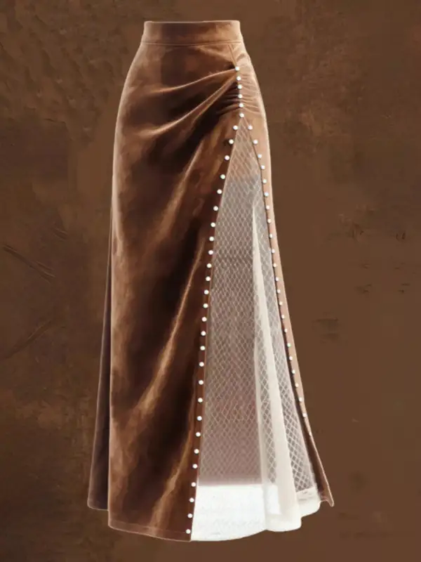 Pearl Trim Slit Maxi Skirt