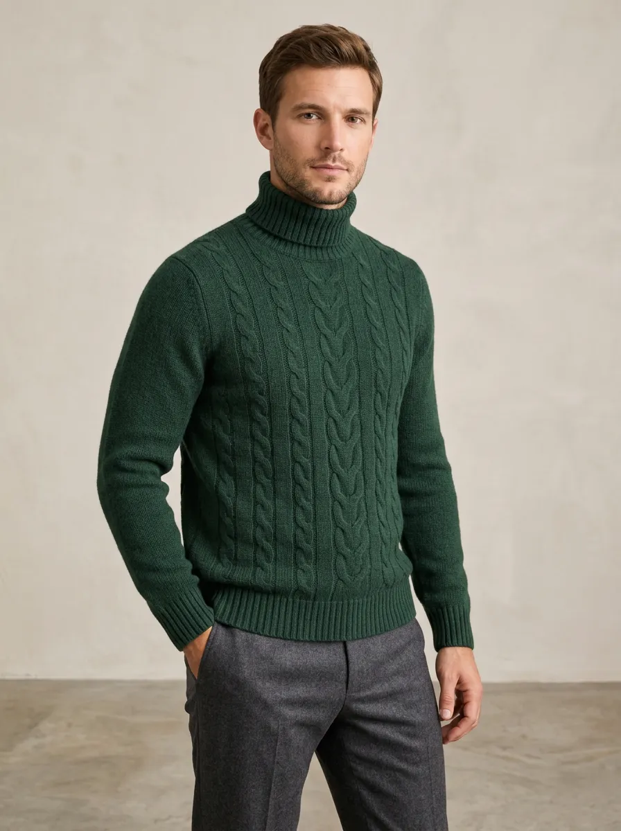 Men's Casual Layer Cable Knit Turtleneck Sweater