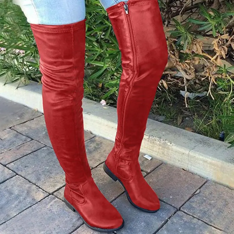Flat Round Toe Zipper Over-the-Knee Boots