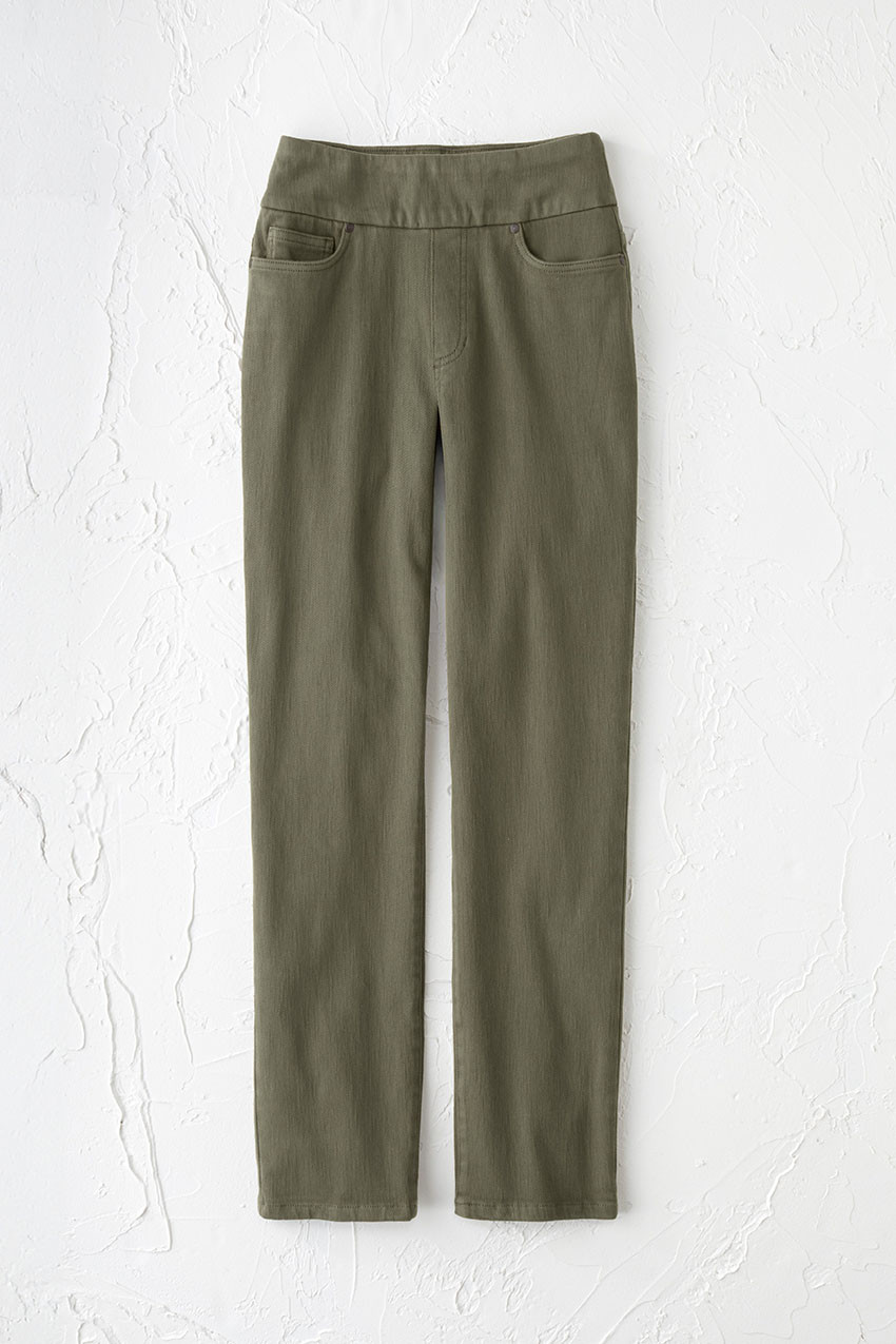 Knit Denim Mid Rise Slim-Leg Ankle Jeans