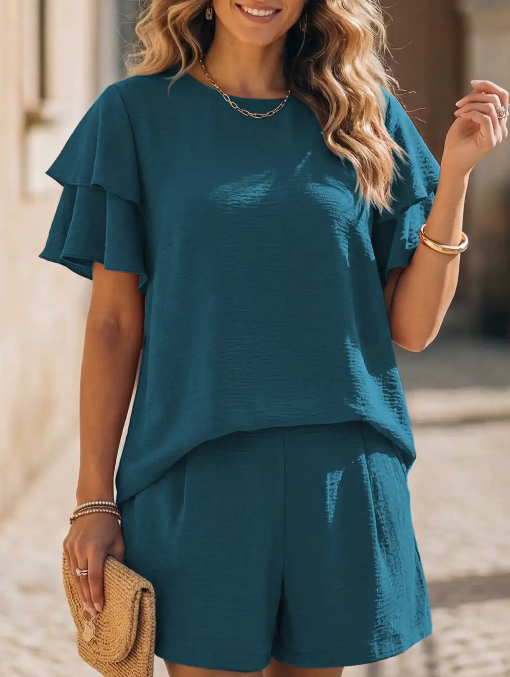 Crew Neck Top Two Piece Set