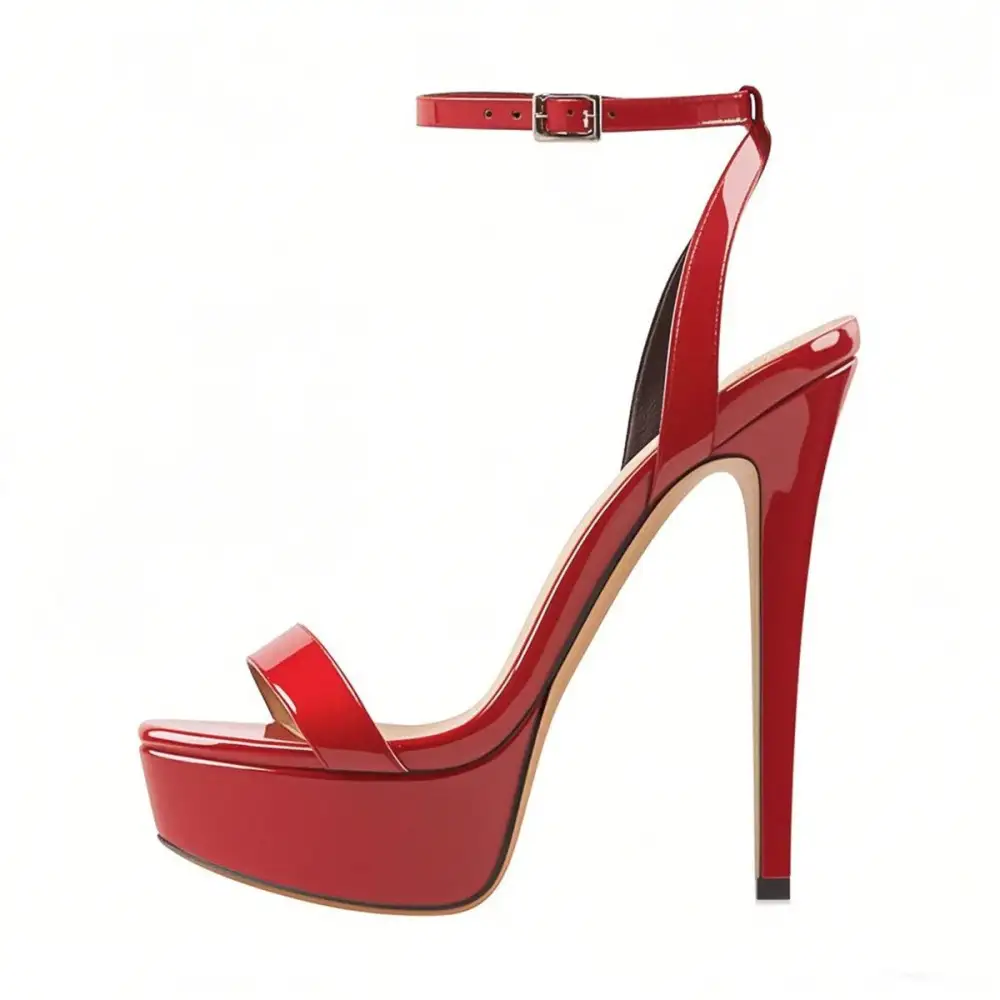 Round Toe Ankle Strap Platform Stiletto Sandals