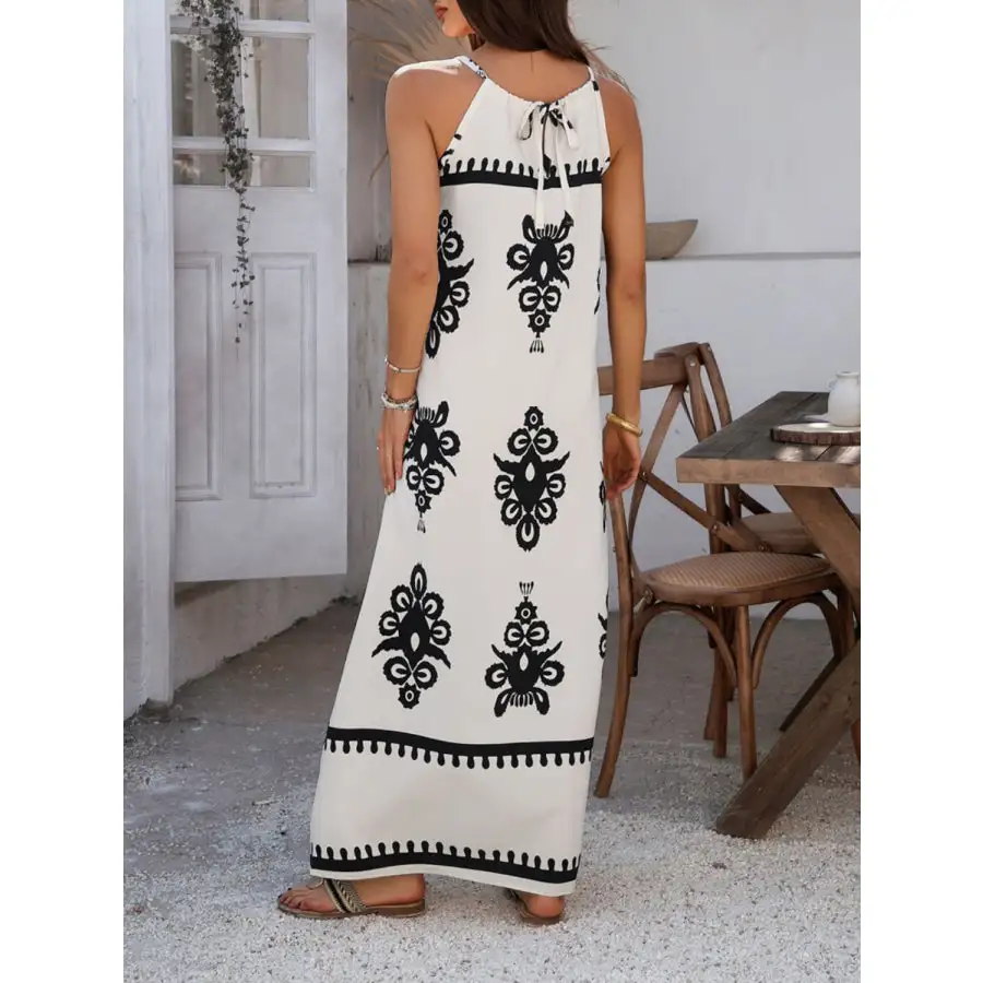 Grecian Neck Printed Maxi Dress