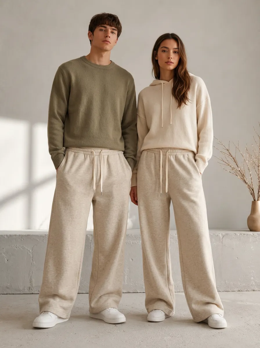 Unisex Drawstring Layered Wide-Leg Track Pants