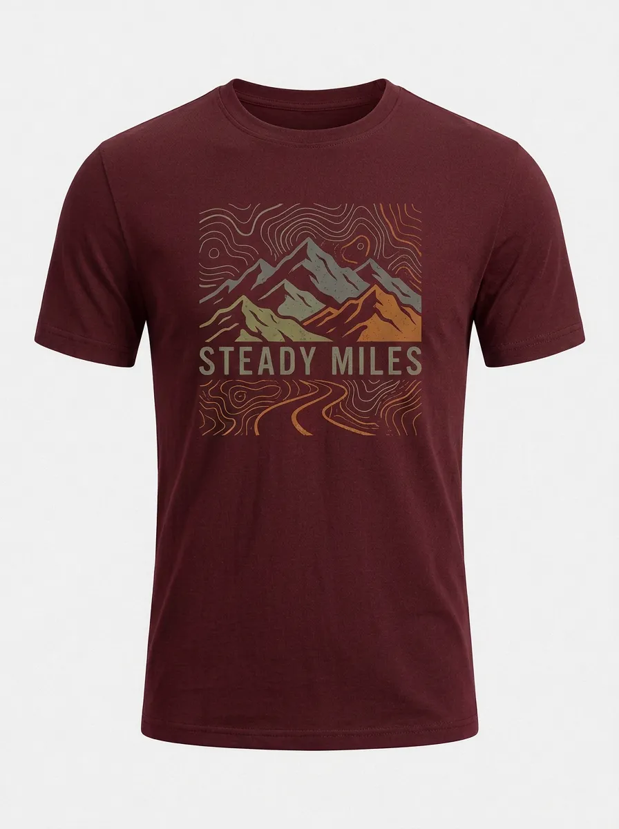 Unisex Hiking Lover Steady Miles Mountain Topographic Printed T-shirt
