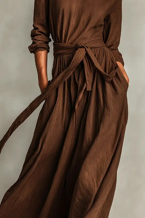 Streamlined Tie Detail Long Sleeve And Flowing Maxi Skirt Set