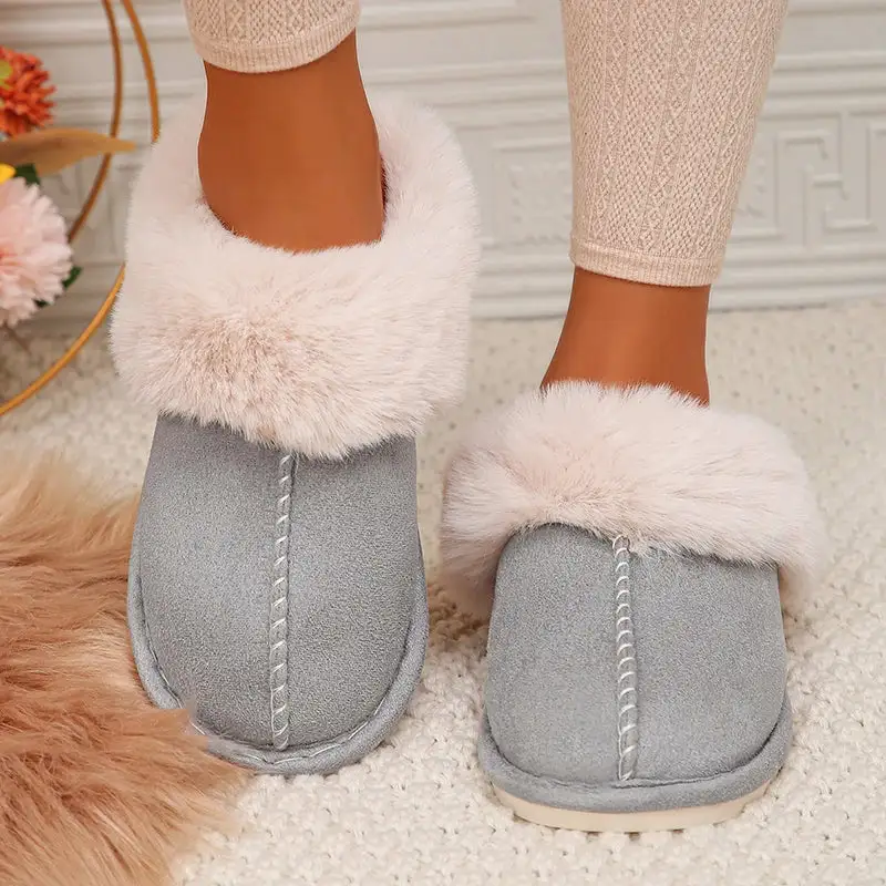Faux-Suede Suede Plush-Lined Indoor Slippers