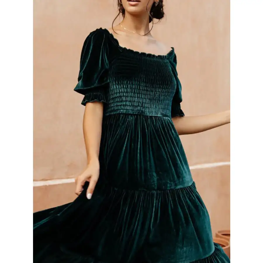 Smocked Half Sleeve Tiered Midi Dress