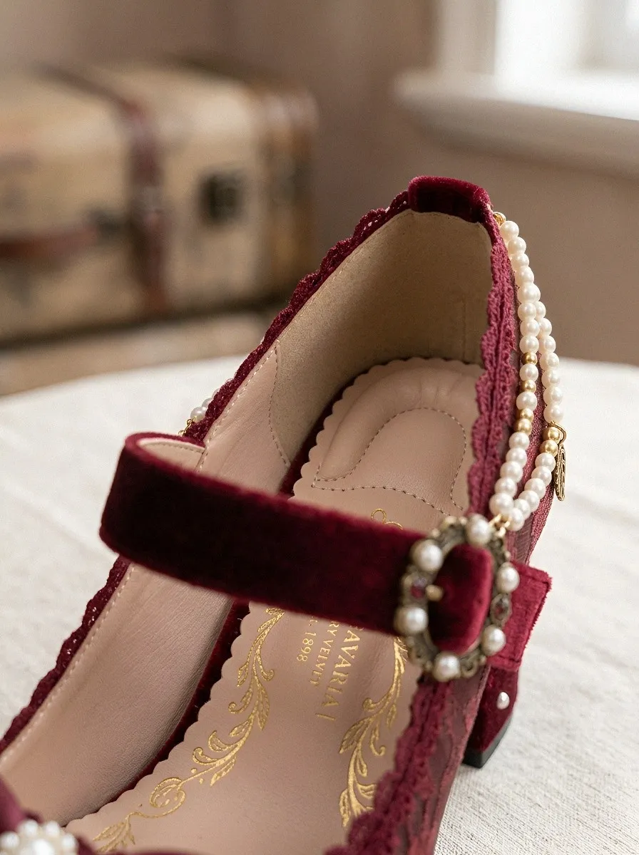 Lace Pearl Velvet Women's Bavarian Occasion Heels