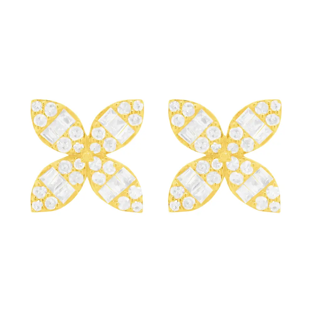 Openwork Floral Gem Detail Stud Earrings