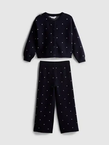 1-9yrs | Polka Dot Cardigan and Knit Trousers Set