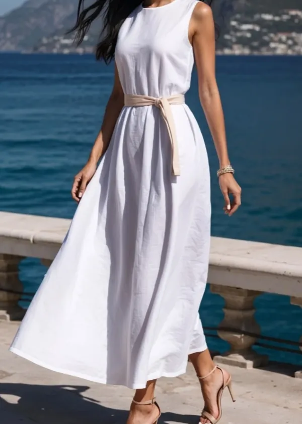 Sleeveless Linen Blend Cotton Blend Maxi Easy Dress