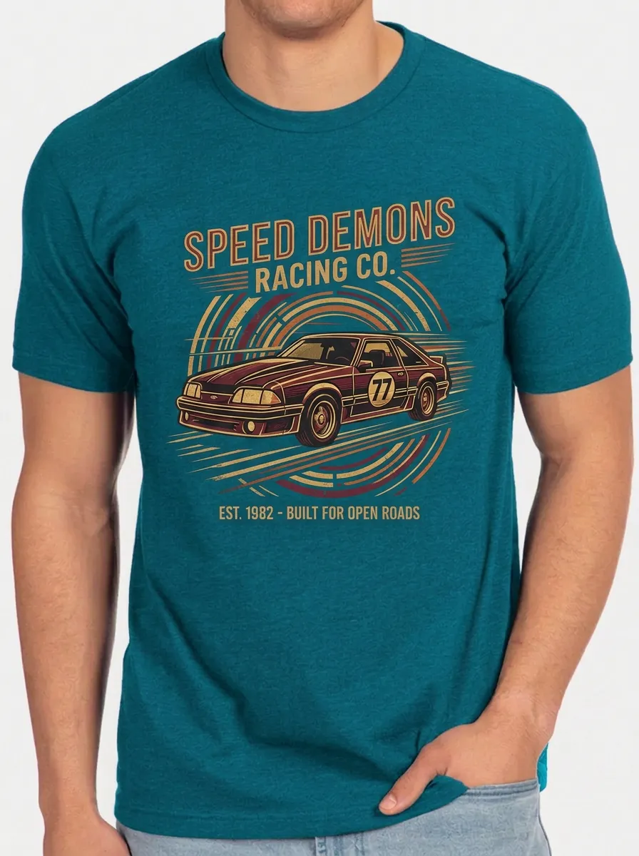 Men's Vintage Racing Car Speed Demons Printed T-shirt