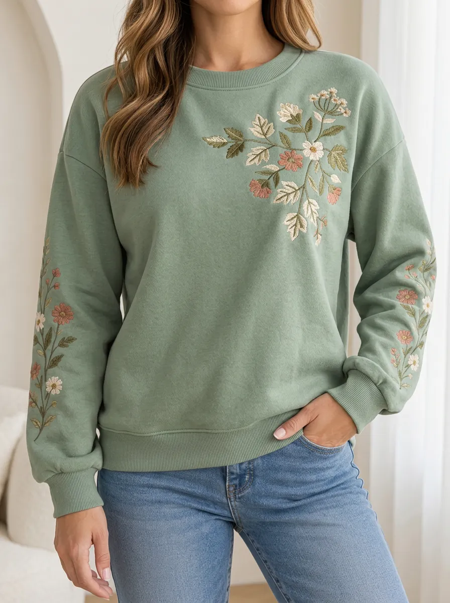 Women's Casual Sweatshirt with Floral Detail