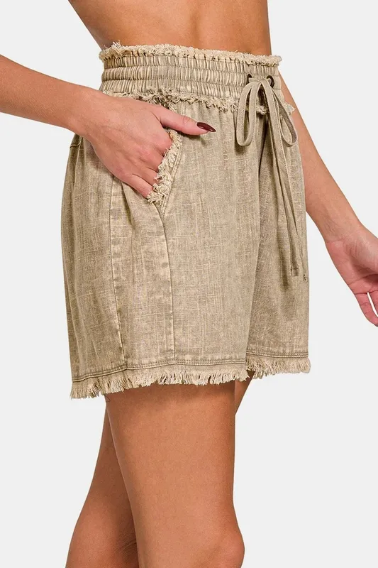 Washed Linen Drawstring Shorts