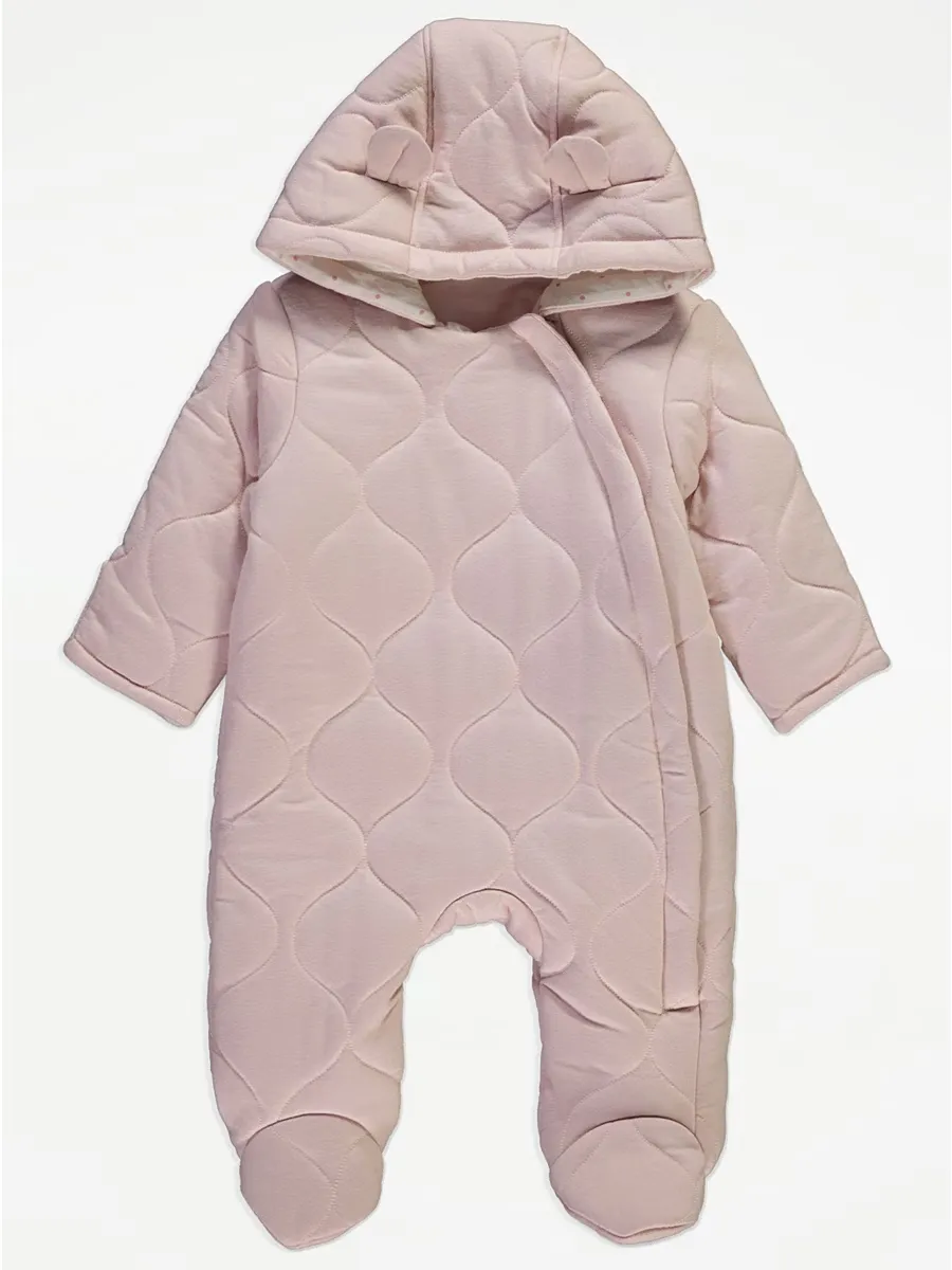 Pink Quilted Zip Fasten Pramsuit
