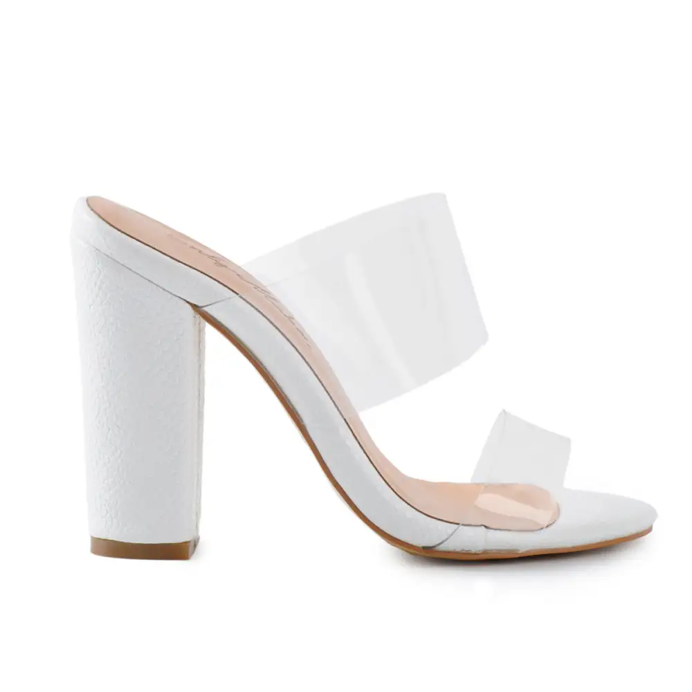 Clear Double Strap Snake Pattern Chunky Heel Mule Sandals