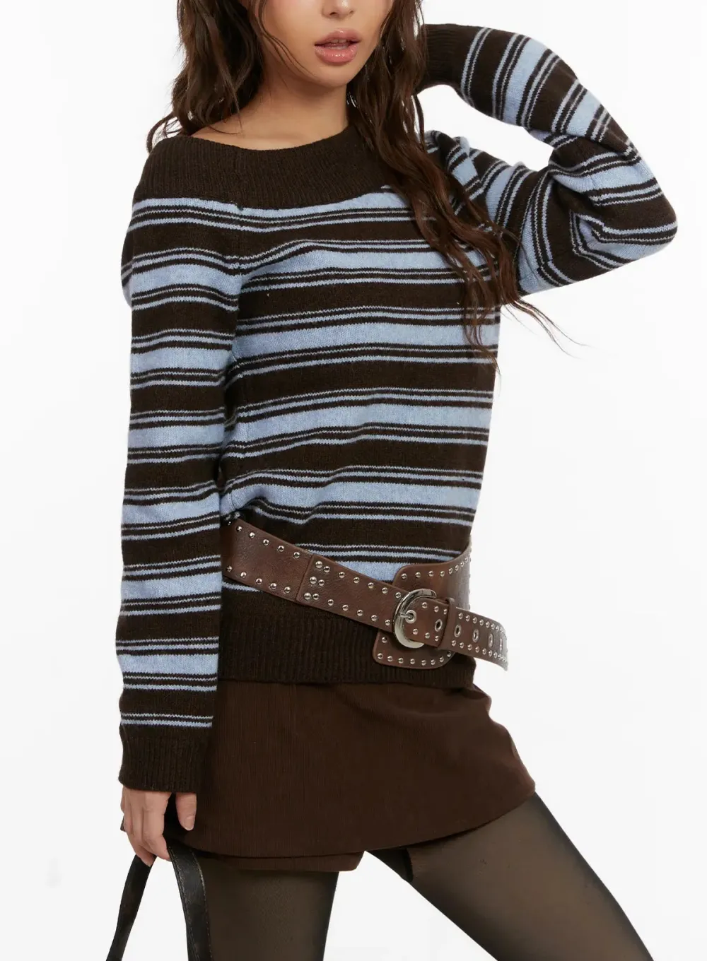 Striped Off-Shoulder Knit Sweater