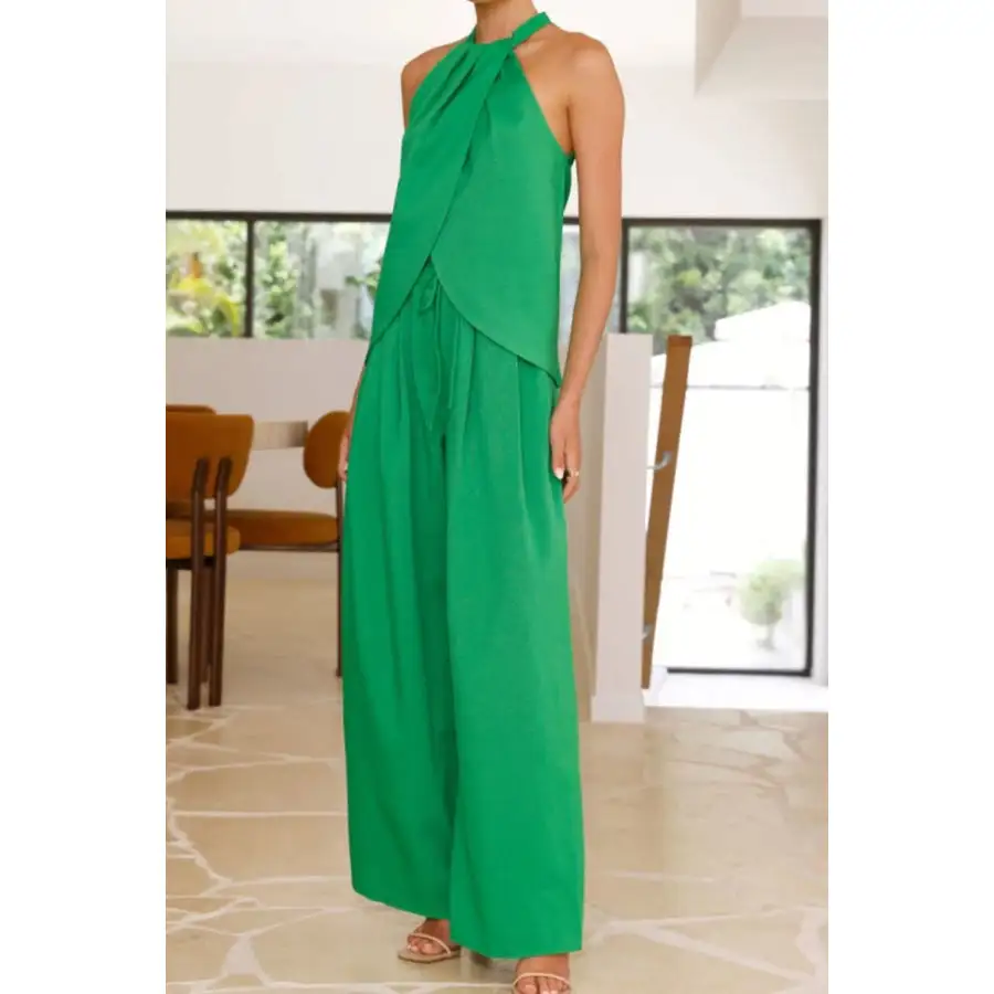 Halter Neck Top and Wide Leg Pants Set