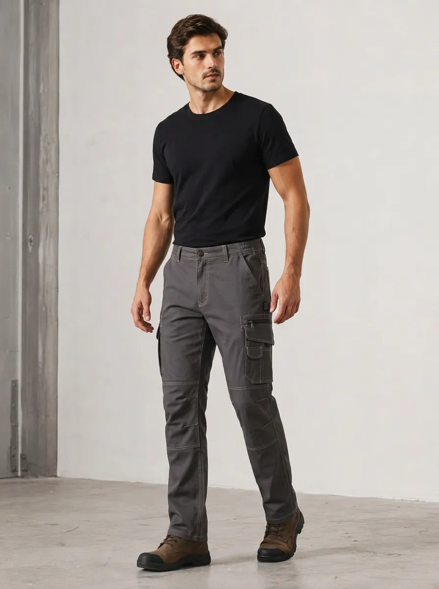 Men's Charcoal Grey Multi-Pocket Utility Cargo Pants