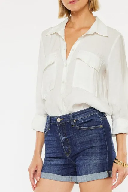 High Rise Cuffed Denim Shorts