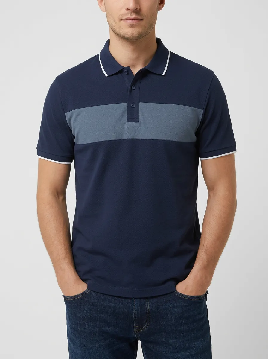 Men's Classic Comfort Colorblock Stripe Printed Polo Shirt