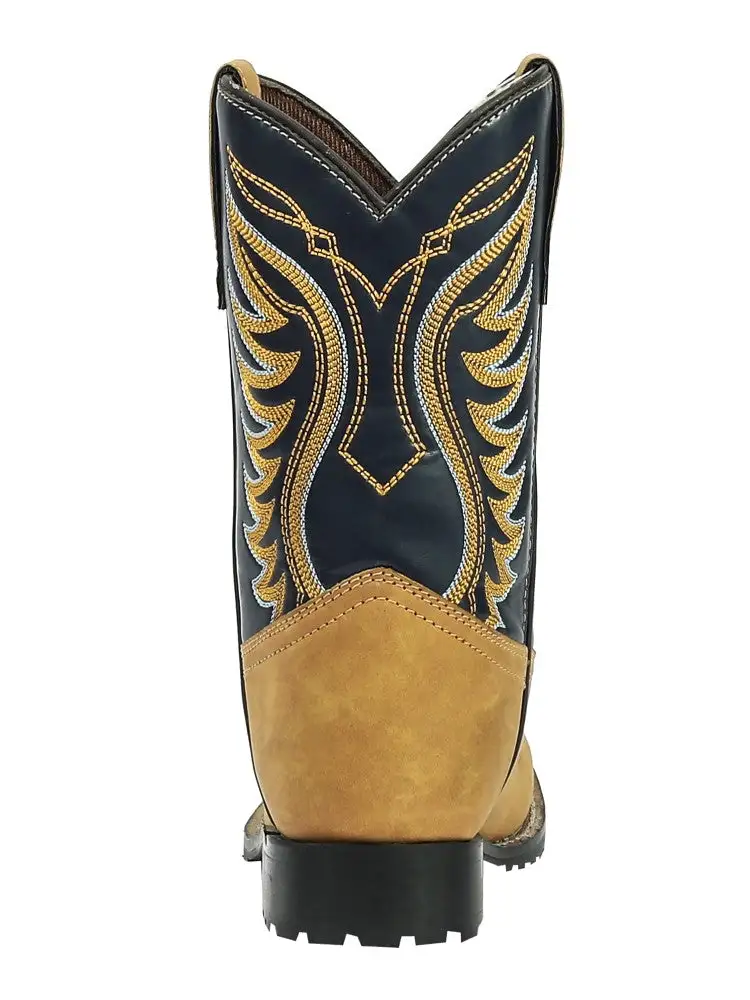 Textured Men's Denim Boots With Round Toe