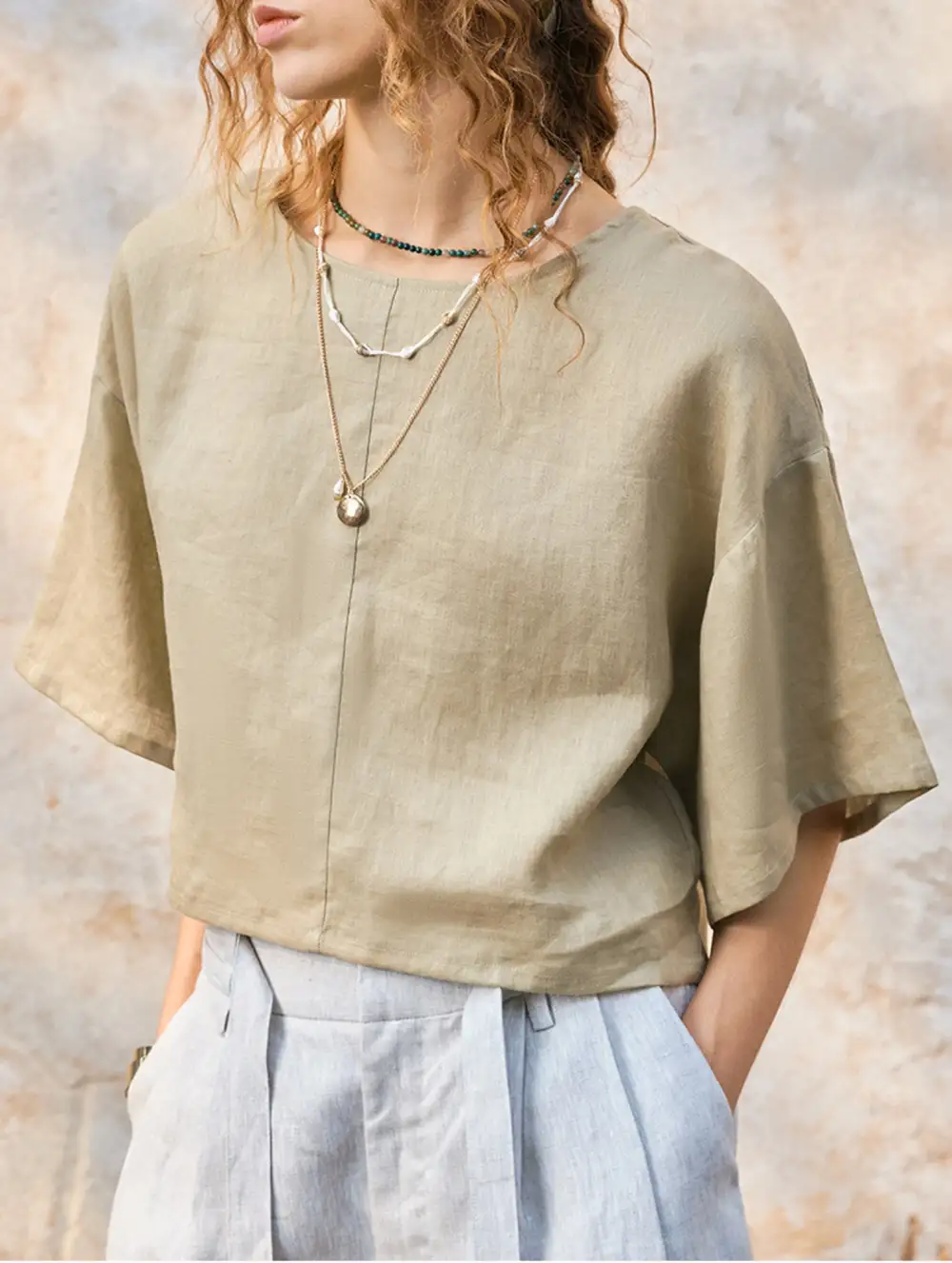 Linen Crew Neck Short Sleeve Tee