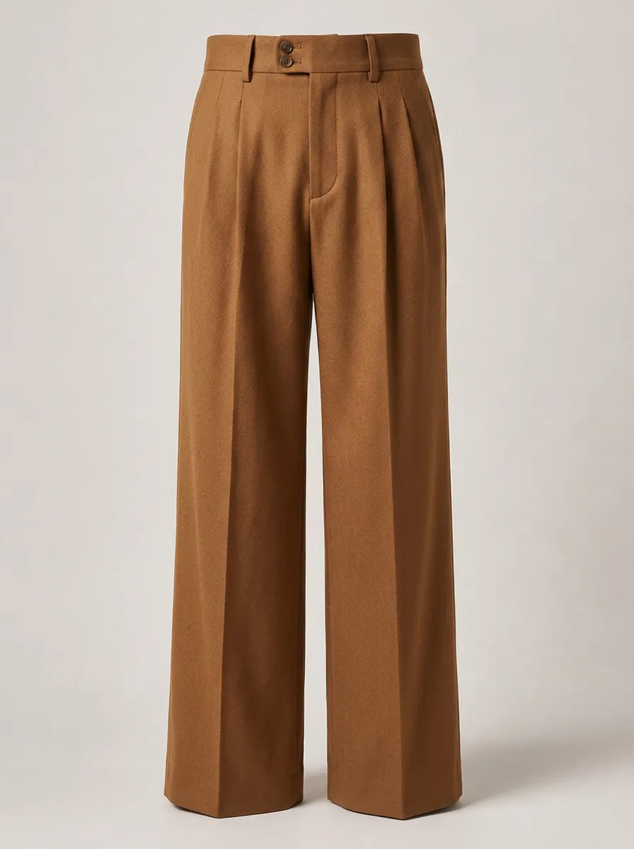 Men's Vintage Style Brown Pleated Wide Leg Trousers