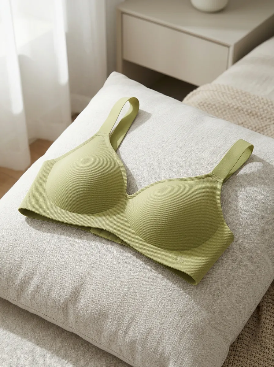Women's Sage Green Ribbed Seamless Padded Bra