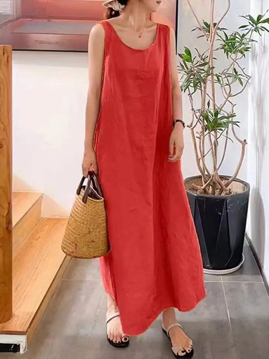 Pockets Neck Maxi Dress