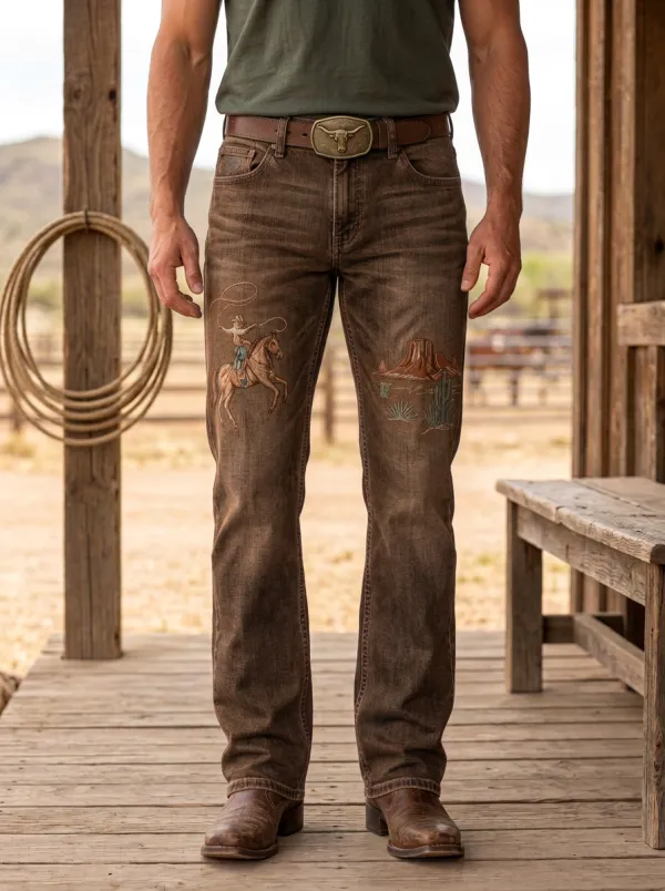 Men's Western Cowboy Rodeo Cactus Desert Jeans