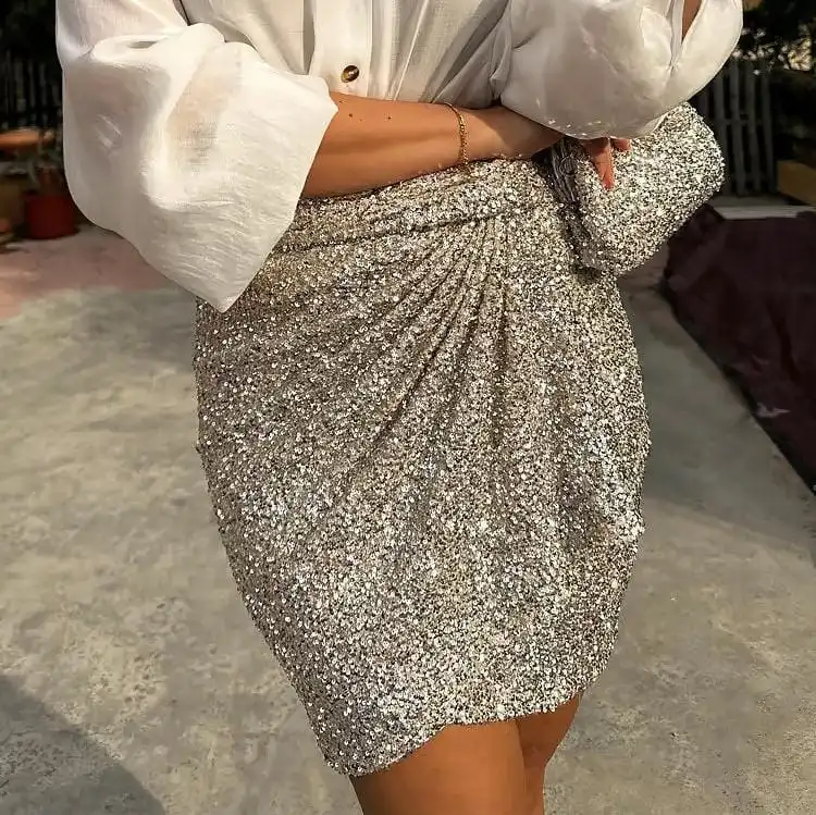 Sequin Tie Wrap Mini Skirt