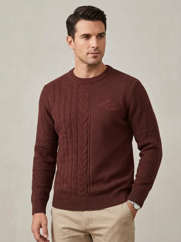 Men's Olive Green Mountain Cable Knit Sweater