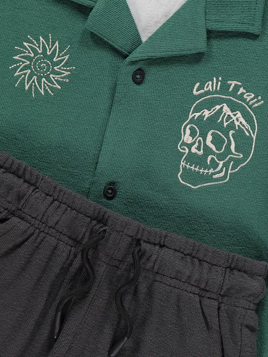 Cali Trail Back Embroidery Shirt and Shorts Outfit