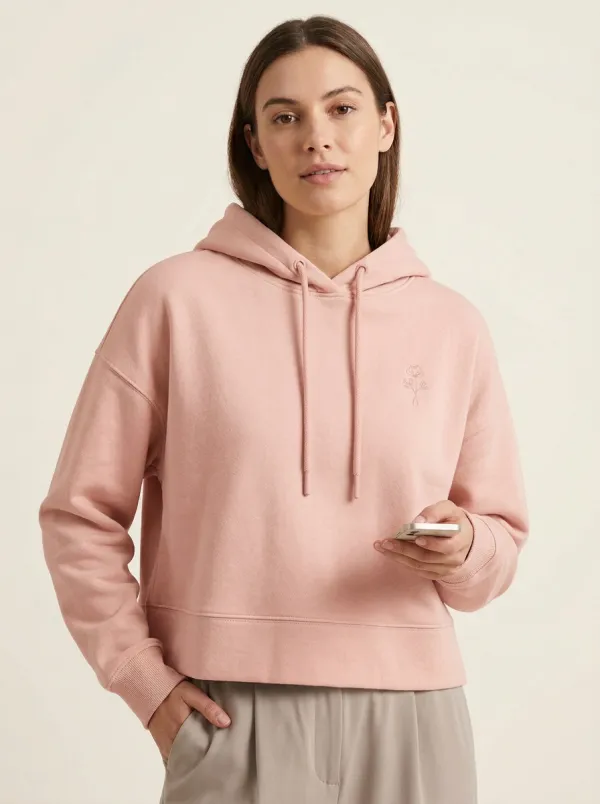 Women's Relaxed Minimalist Floral Line Art Printed Hoodie