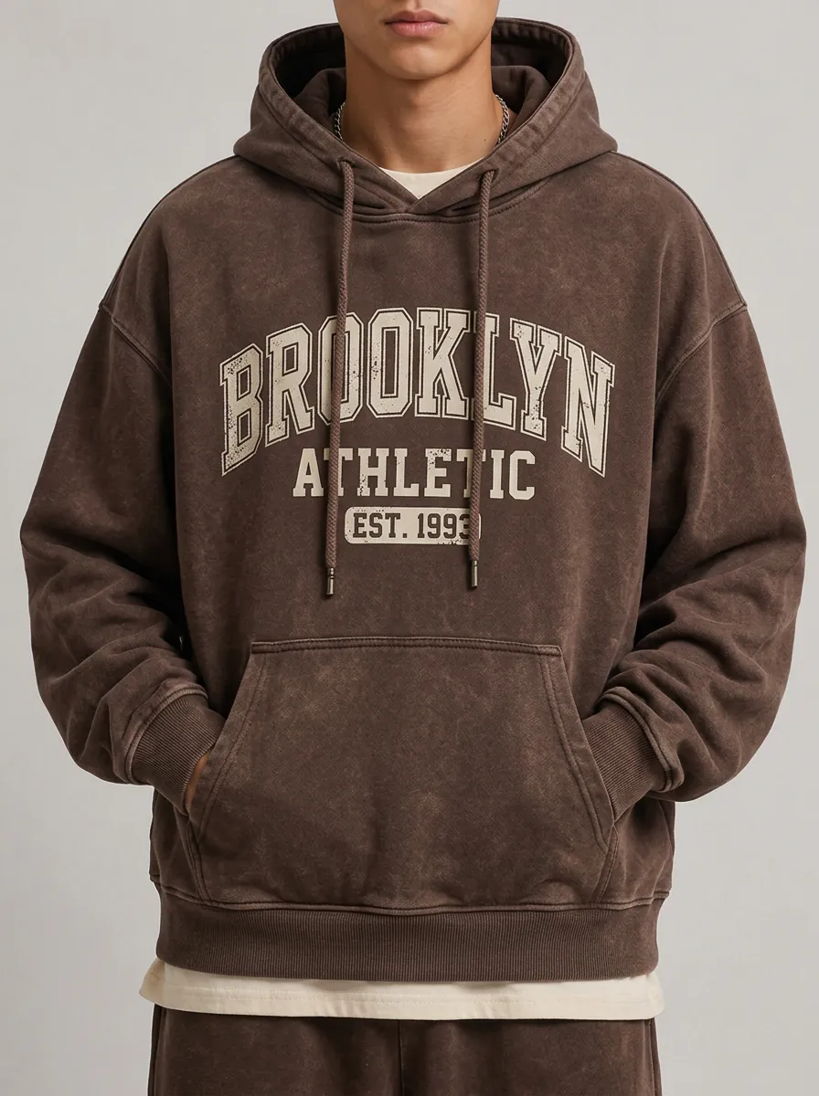 Men's Brooklyn Athletic Vintage Brown Printed Hoodie