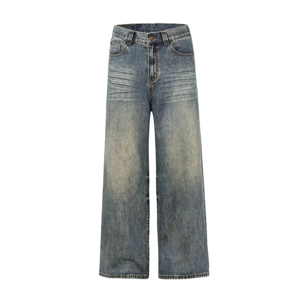 Utility Inspired Straight Leg Whiskered Denim Jeans