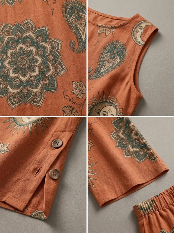 Women's Boho Sun Mandala Paisley Printed Sleeveless Set