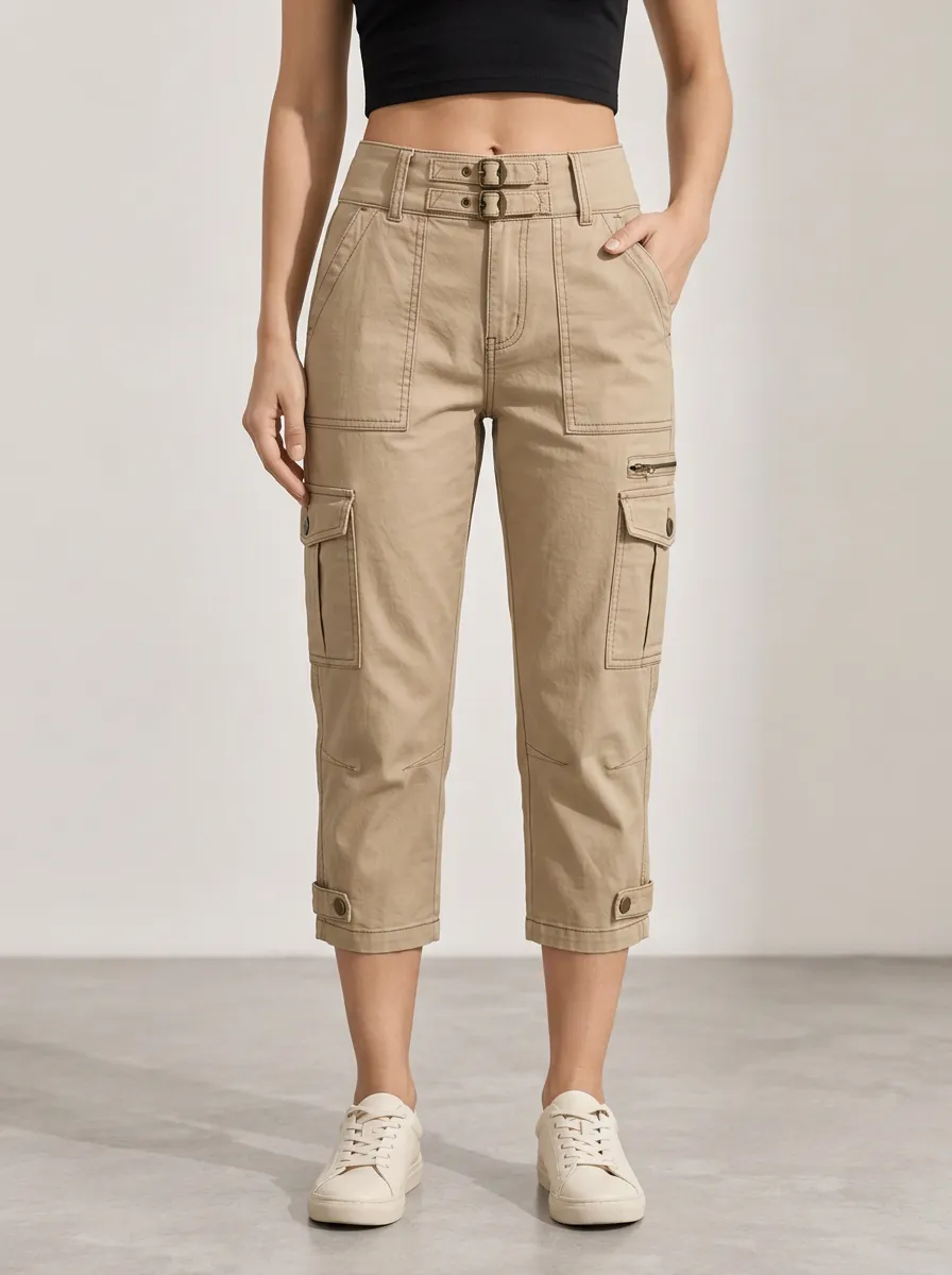 Women's Multi-Pocket Urban Utility Cargo Capri Pants