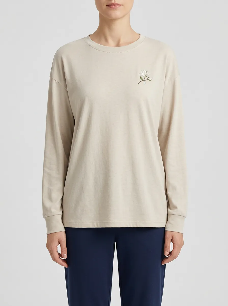 Women's Floral Embroidered Long-Sleeve T-Shirt