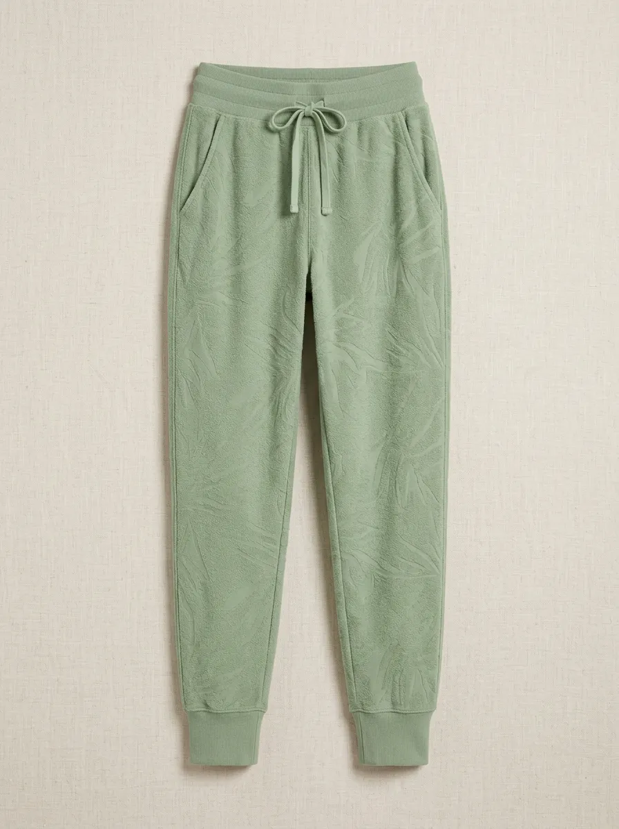 Women's Casual Sage Green Tropical Leaf Embossed Printed Joggers