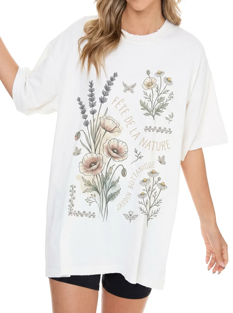 Women's Botanical Garden Floral Butterfly Printed T-shirt