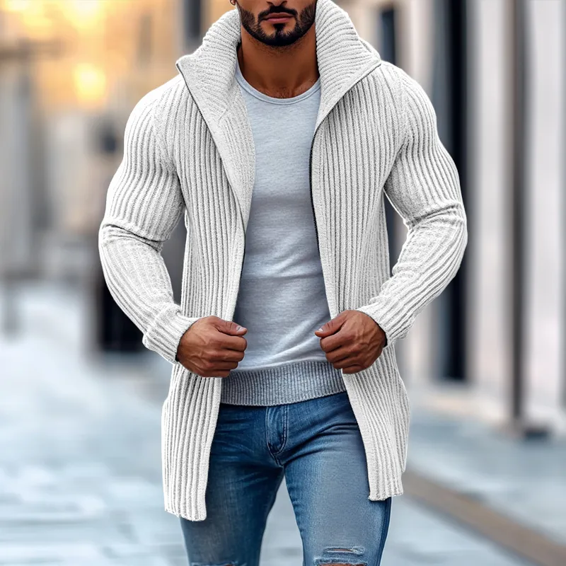 Ribbed Button Band Collar Cardigan